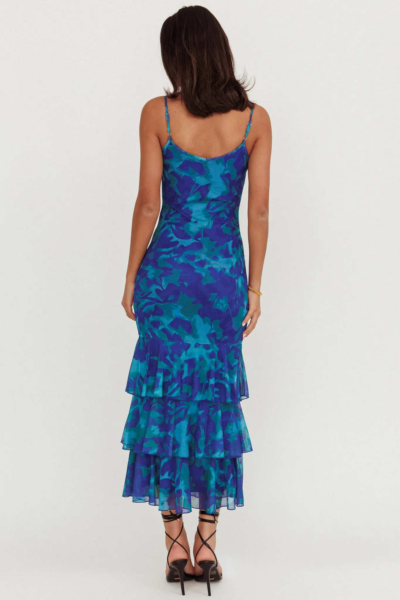 Oskar Tiered Ruffle Hem Mermaid Maxi Dress Abstract Blue sold by Selfie Leslie product image thumbnail 3