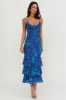 Oskar Tiered Ruffle Hem Mermaid Maxi Dress Abstract Blue sold by Selfie Leslie