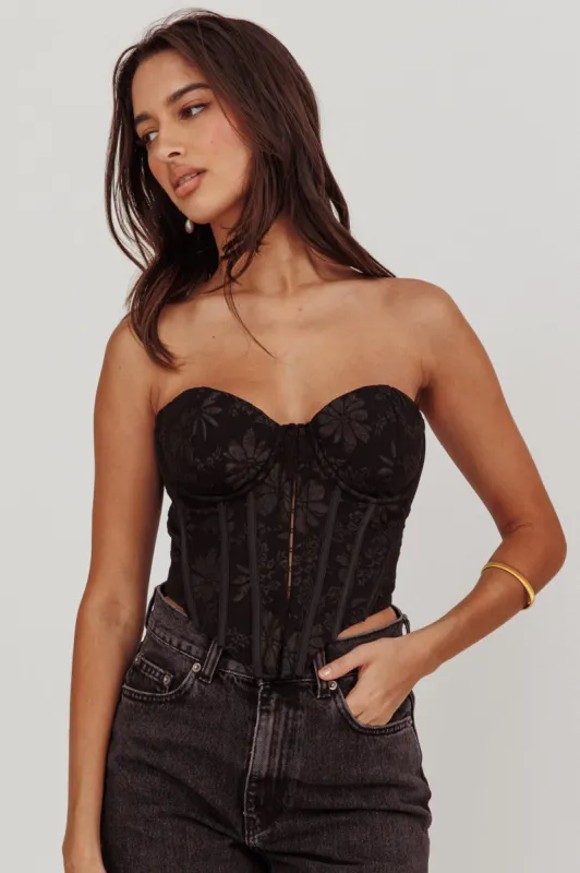 Ziah Hook & Eye Corset Top Black made by Selfie Leslie