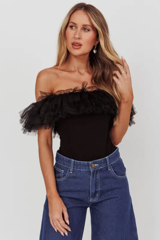 Opera Night Tulle Off-Shoulder Bodysuit Black sold by Selfie Leslie