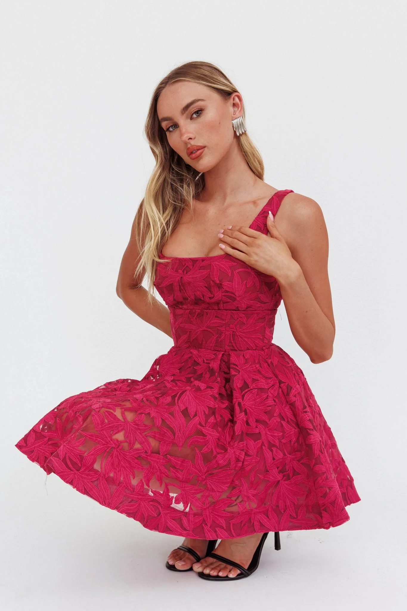 Miley Embroidered A-Line Mini Dress Fuchsia sold by Selfie Leslie product image thumbnail 2