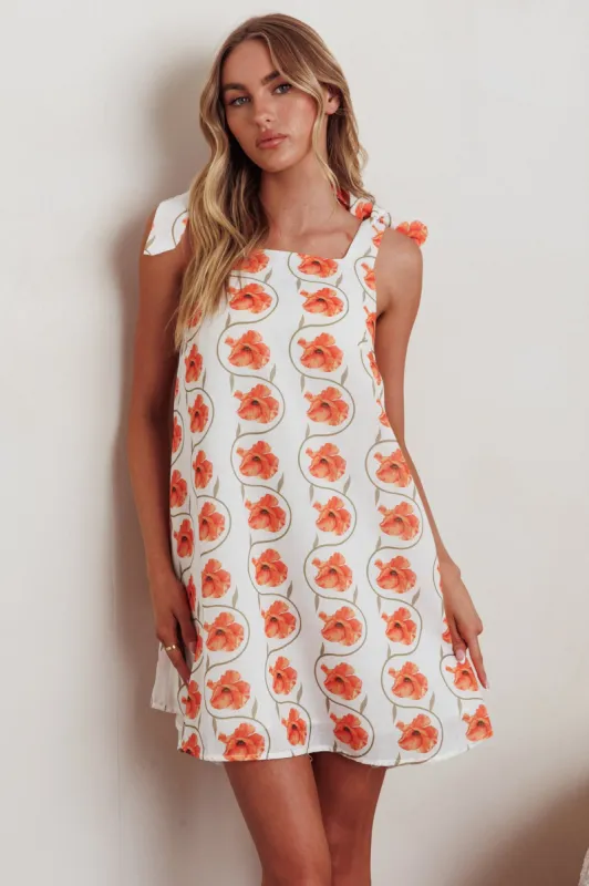 Annalee Tied Shoulder Mini Dress Floral Orange sold by Selfie Leslie