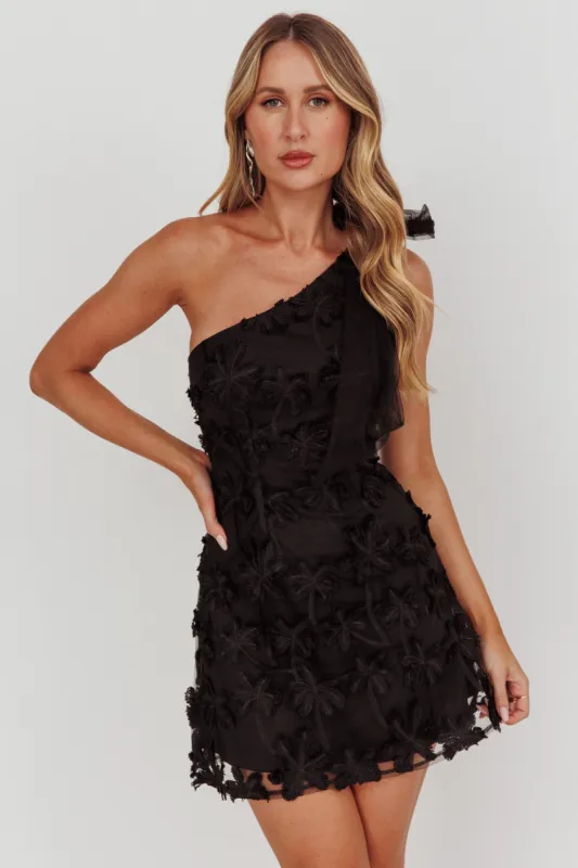 Mykonos Morning Tied One-Shoulder Mini Dress Embellished Black sold by Selfie Leslie
