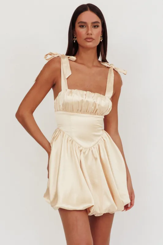 Just Magic Tied Shoulder Bubble Hem Mini Dress Butter sold by Selfie Leslie