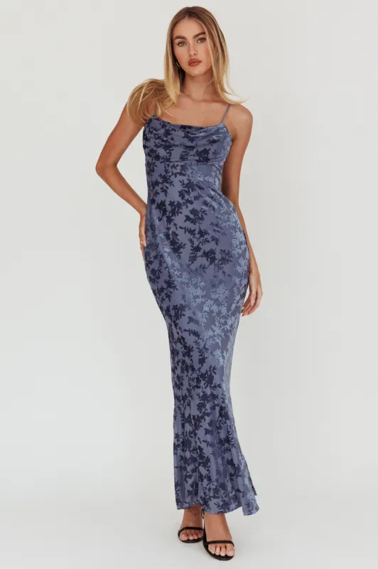 Well Versed Burnout Velvet Maxi Dress Slate Blue sold by Selfie Leslie