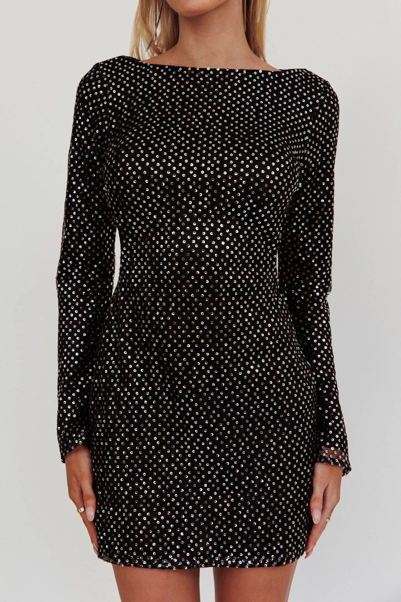 Lakshmi Long Sleeve Open Back Mini Dress Spangle Black sold by Selfie Leslie product image thumbnail 3