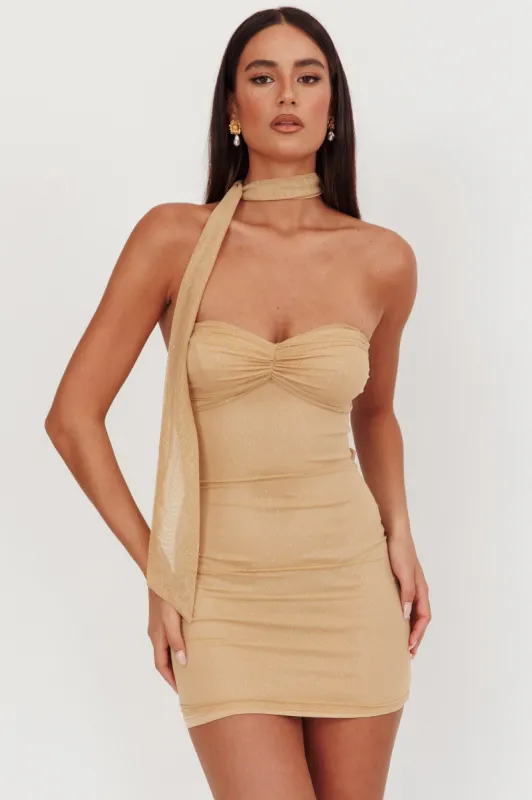 Elma Bandeau Neck Tie Mini Dress Gold sold by Selfie Leslie
