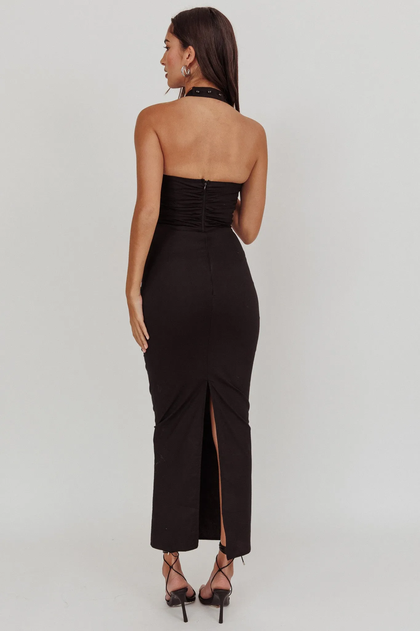 Scout Halterneck Ruched Maxi Dress Black sold by Selfie Leslie product image thumbnail 2
