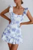 Porcia Tied Back Frill Dress Floral Blue sold by Selfie Leslie