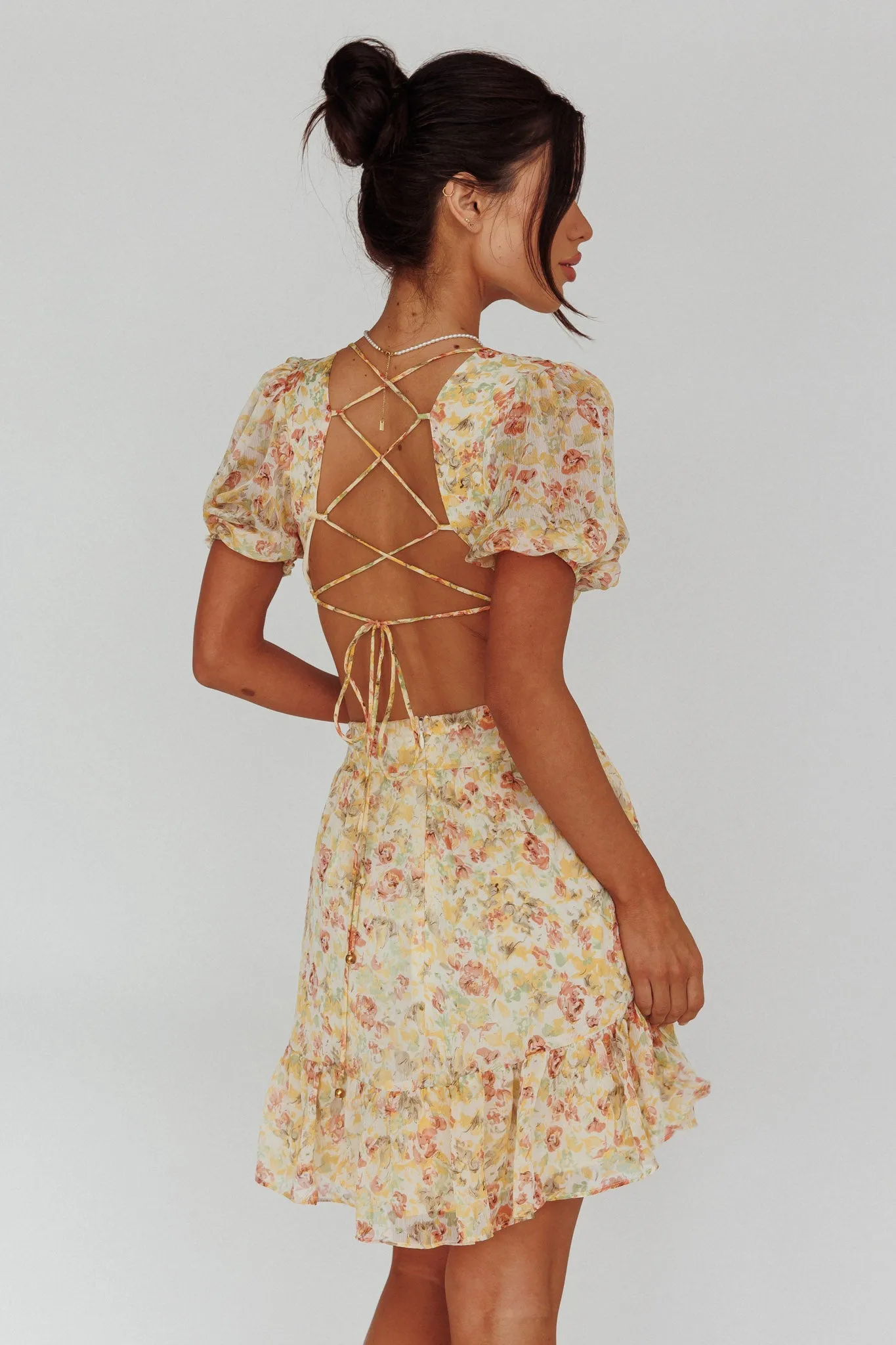 Graciele Laced Back Cut-Out Mini Dress Floral Orange sold by Selfie Leslie product image thumbnail 2