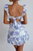 Porcia Tied Back Frill Dress Floral Blue sold by Selfie Leslie