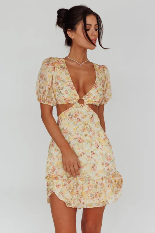 Graciele Laced Back Cut-Out Mini Dress Floral Orange sold by Selfie Leslie