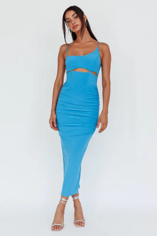 Tavia Cut-Out Ruched Midi Dress Blue sold by Selfie Leslie