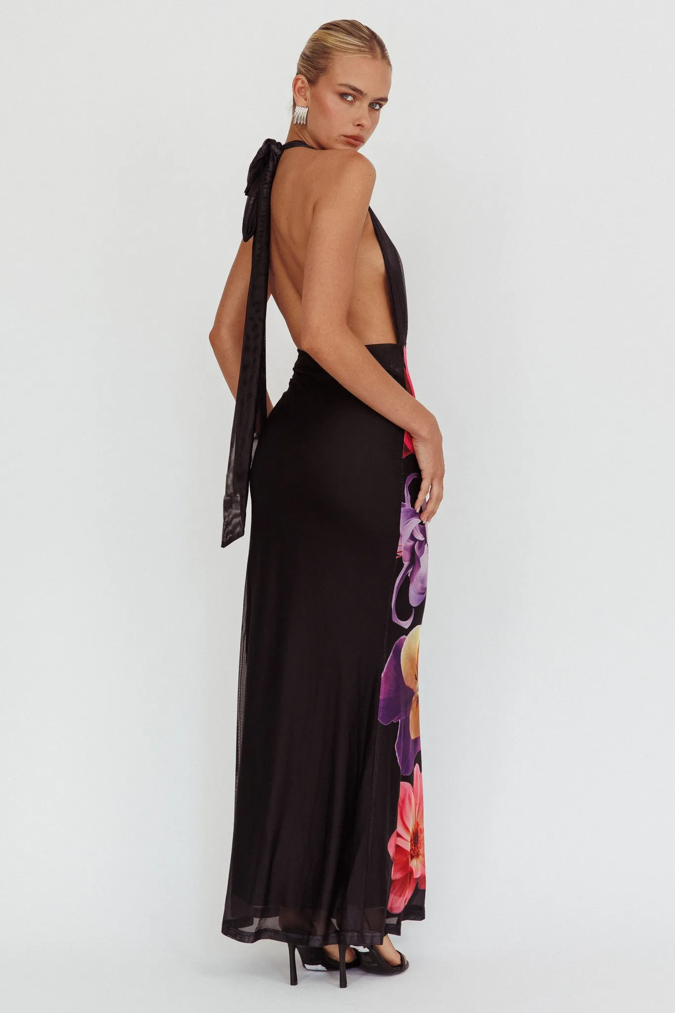Italia Azure Halterneck Maxi Dress Flowers Black sold by Selfie Leslie product image thumbnail 3