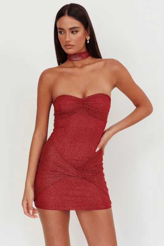 Elma Bandeau Neck Tie Mini Dress Red sold by Selfie Leslie