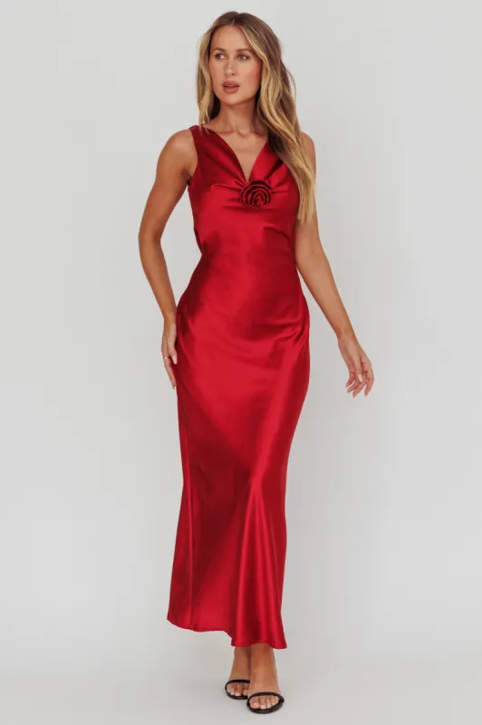 Isabella Satin Backless Maxi Dress Wine sold by Selfie Leslie