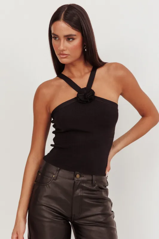 Anora Ribbed Rose Top Black sold by Selfie Leslie