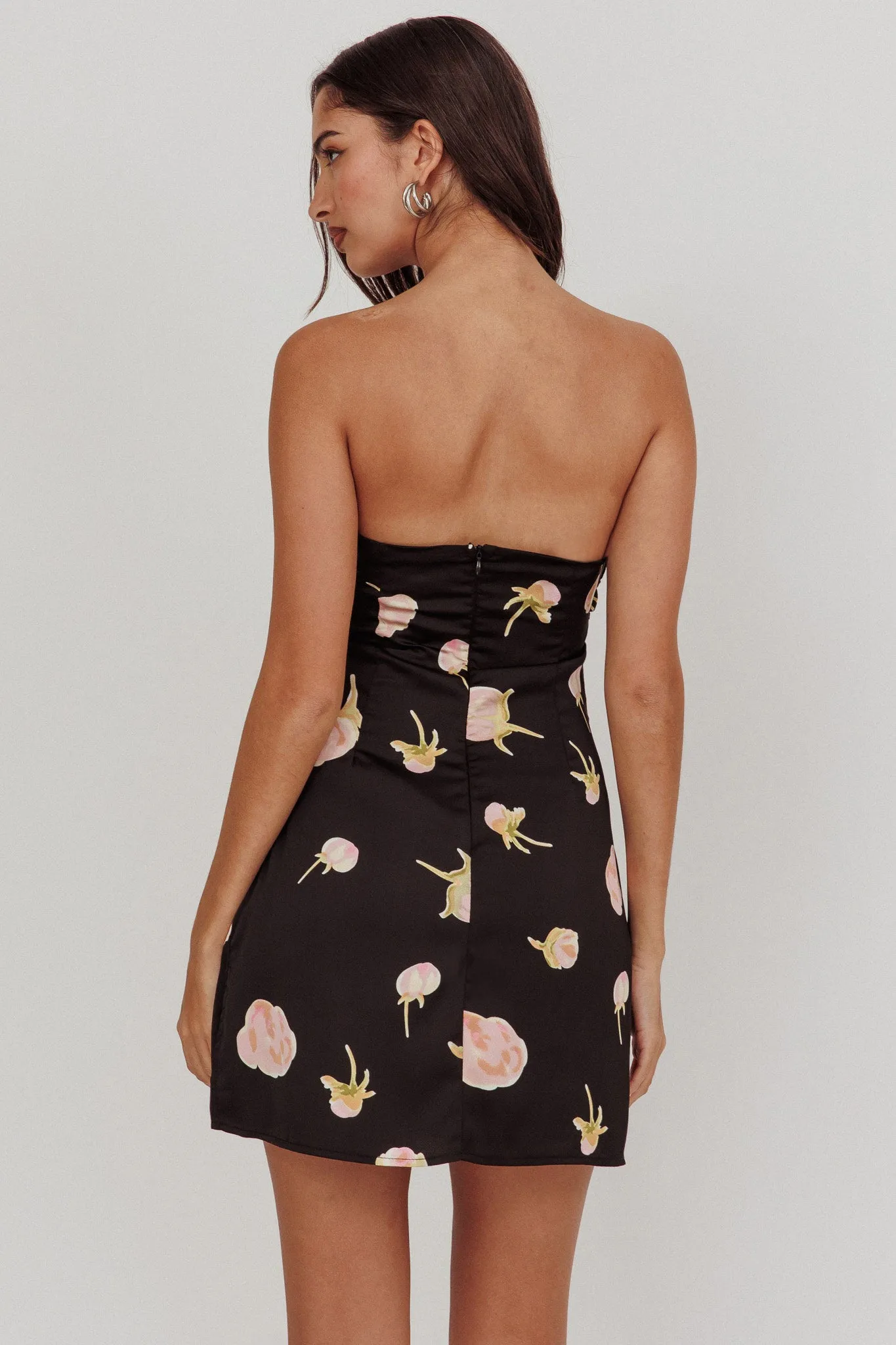 Sian Strapless Sweetheart Mini Dress Flowers Black sold by Selfie Leslie product image thumbnail 2