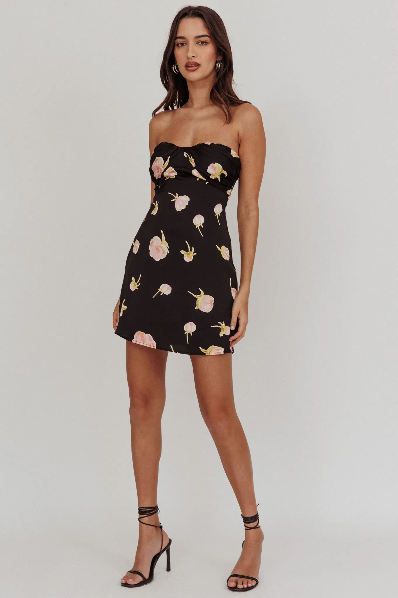 Sian Strapless Sweetheart Mini Dress Flowers Black sold by Selfie Leslie product image thumbnail 4