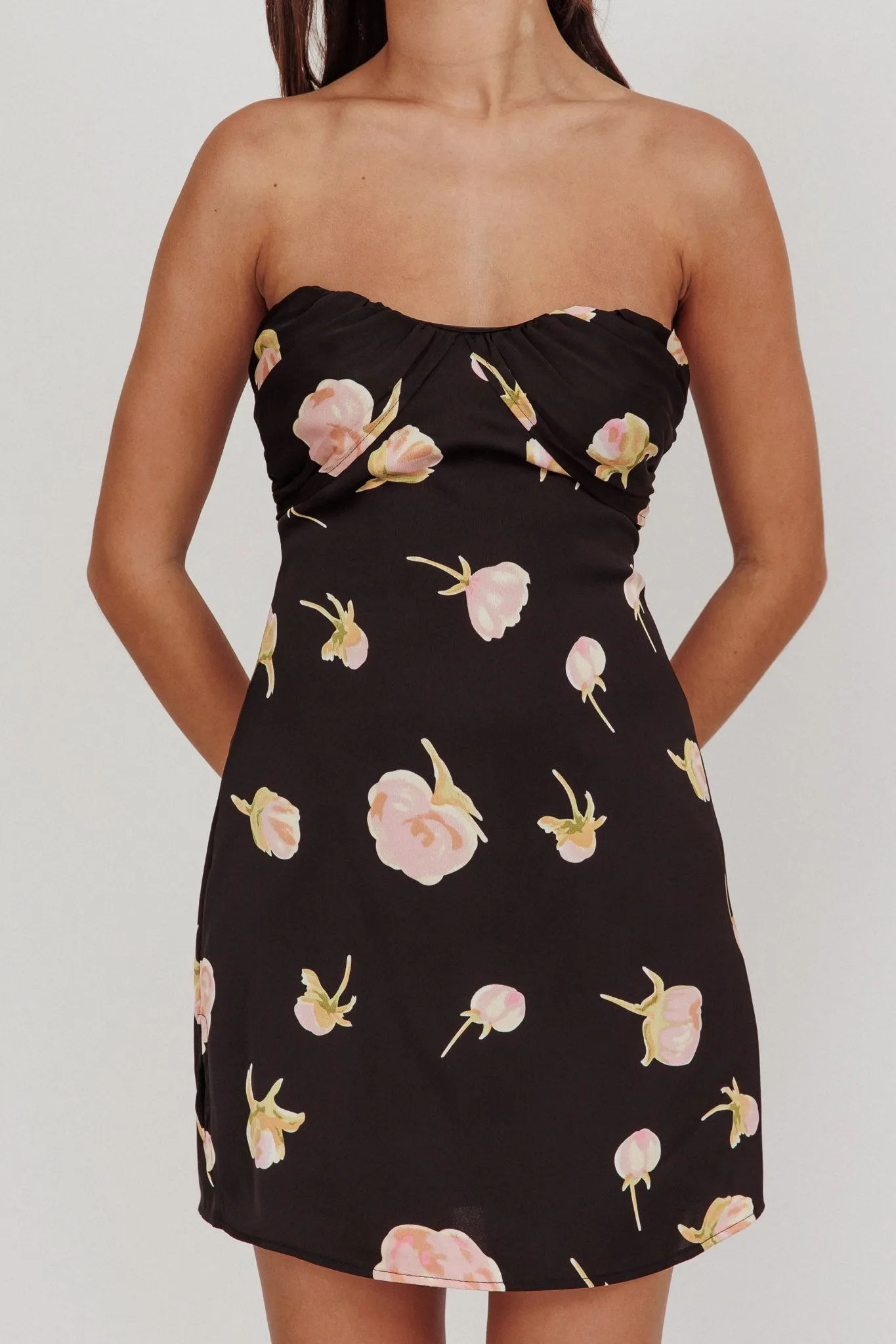 Sian Strapless Sweetheart Mini Dress Flowers Black sold by Selfie Leslie product image thumbnail 3