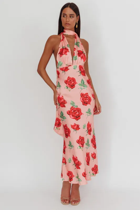 Italia Azure Halterneck Maxi Dress Rose sold by Selfie Leslie