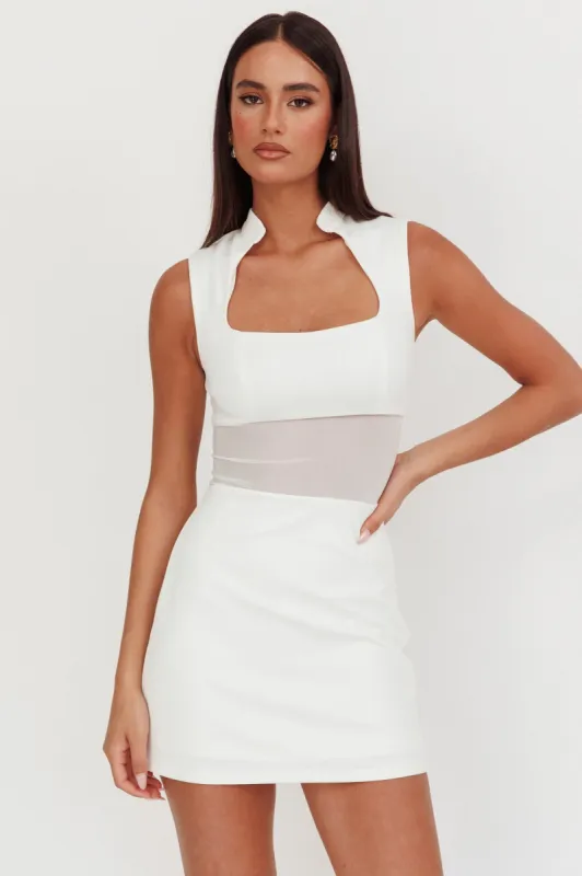 Astro Mandarin Collar Mesh Mini Dress White sold by Selfie Leslie