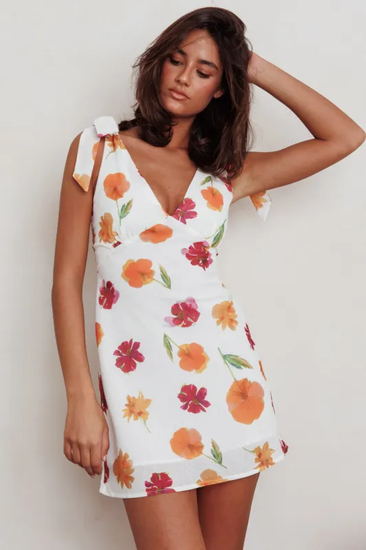 Mykonos Morning Tied Shoulder Mini Dress Flower Orange sold by Selfie Leslie