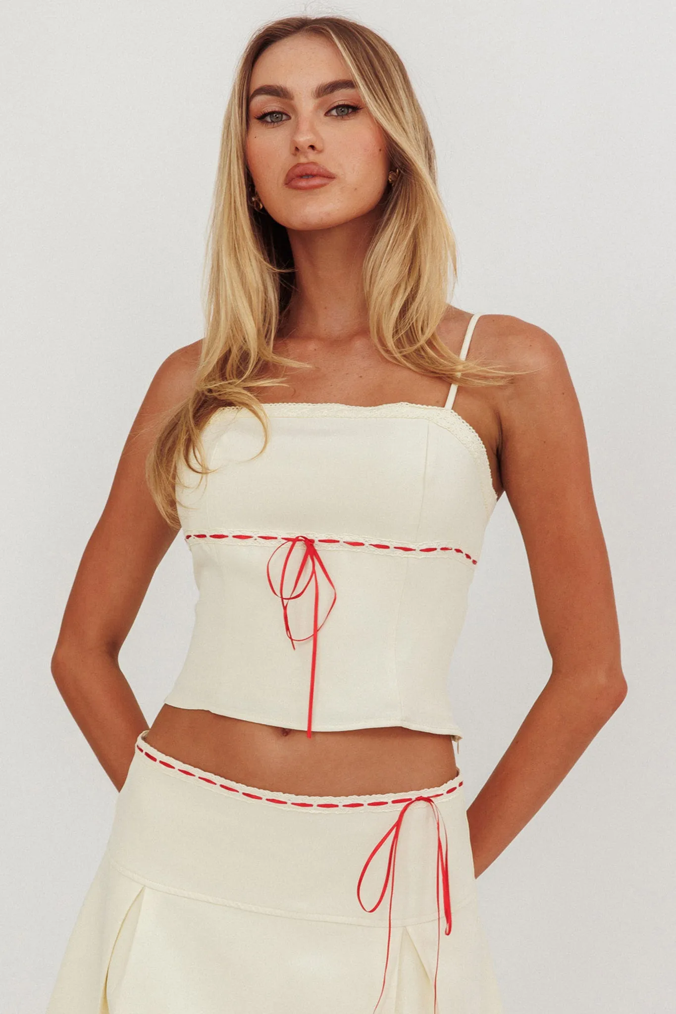 Maxxine Ribbon Trim Cami Top Bone sold by Selfie Leslie