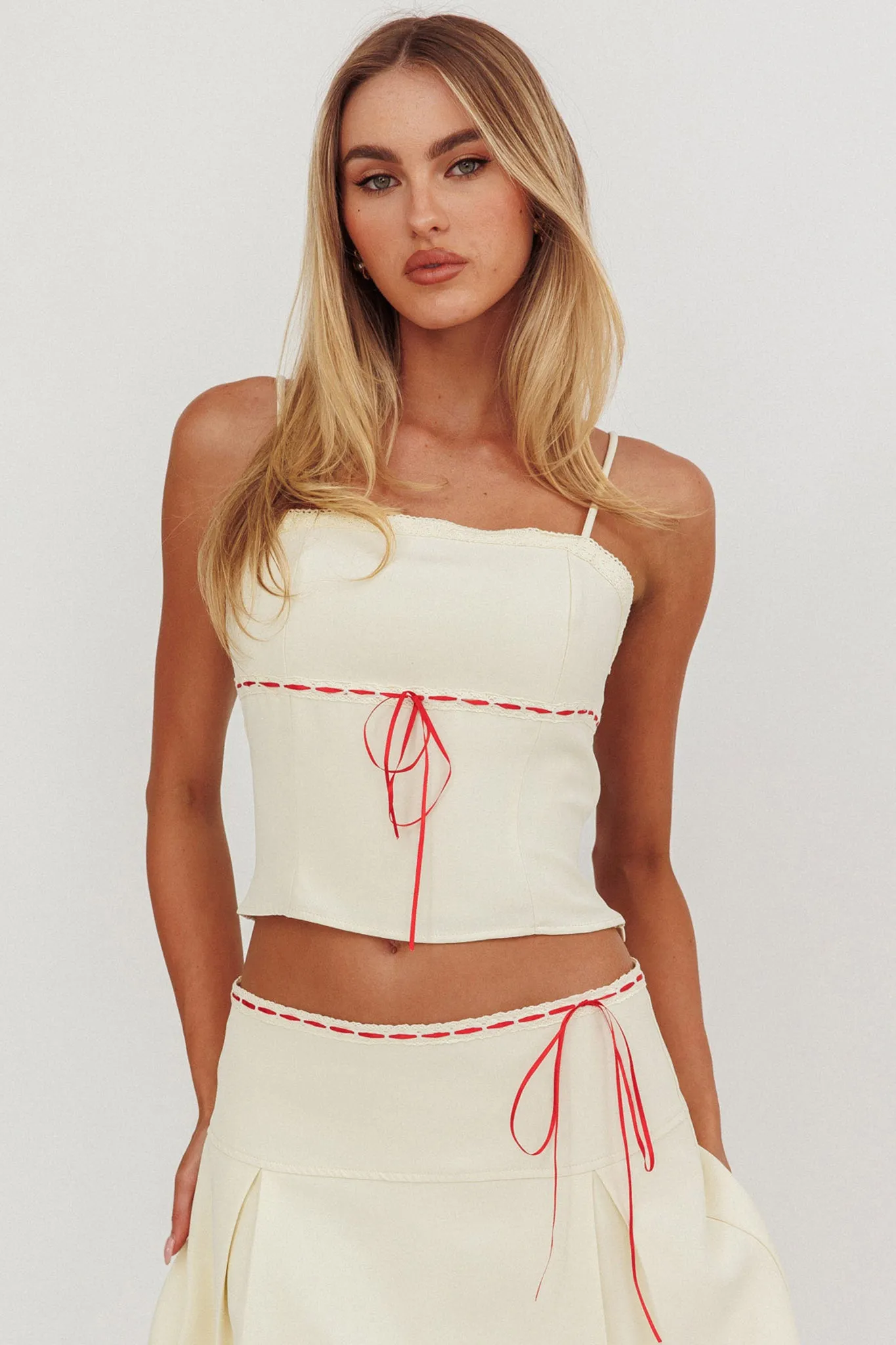 Maxxine Ribbon Trim Cami Top Bone sold by Selfie Leslie product image thumbnail 5