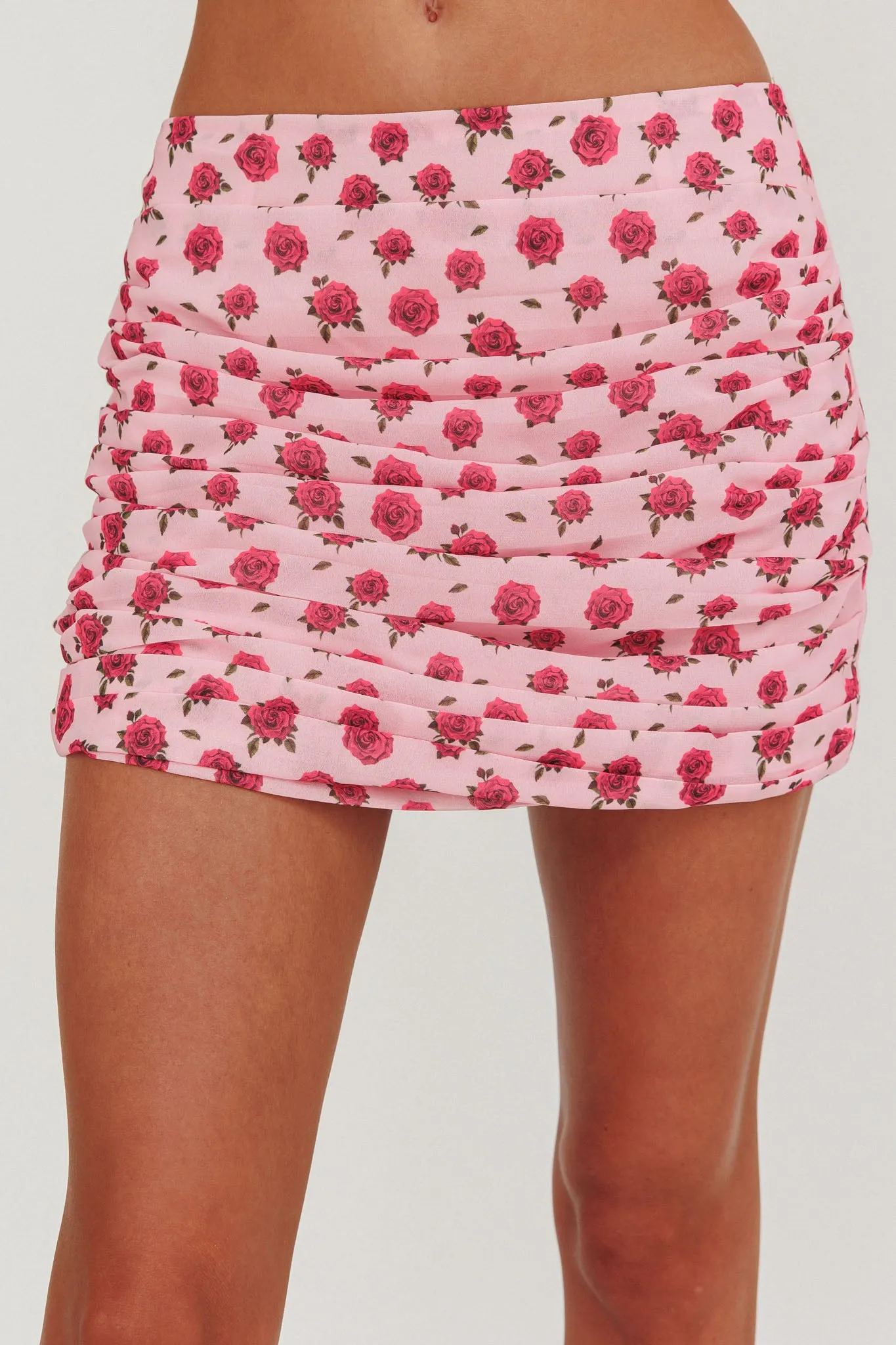 Charise Ruched Mini Skirt Roses Pink sold by Selfie Leslie product image thumbnail 4