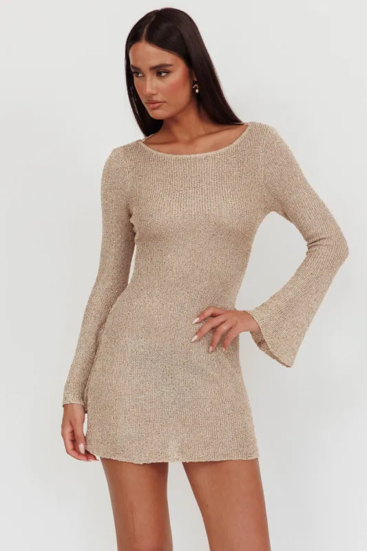 Cosmic Scoop Back Sequin Knit Mini Dress Gold sold by Selfie Leslie