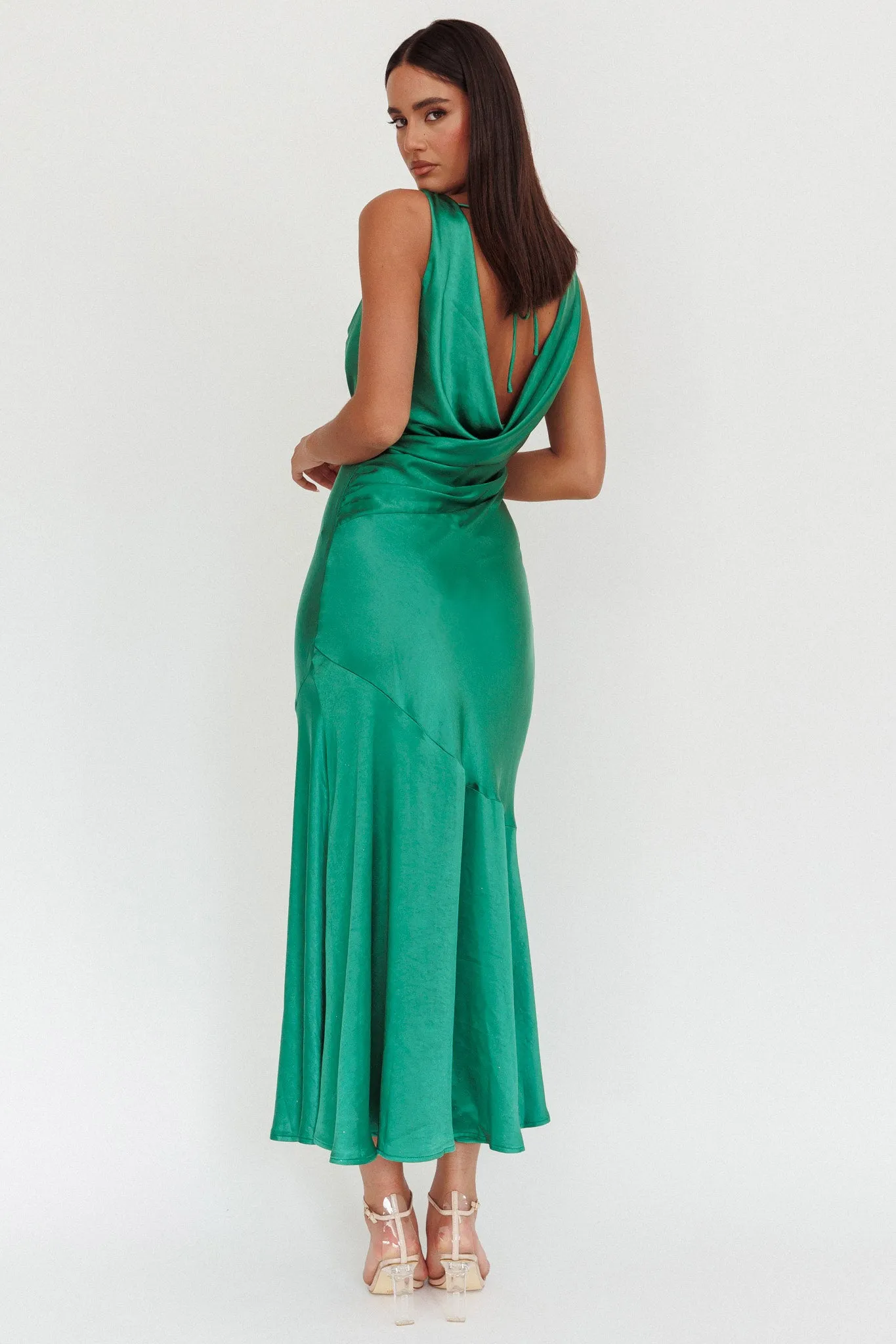 Cecilia Cowl Neck Drape Back Maxi Dress Emerald sold by Selfie Leslie product image thumbnail 2