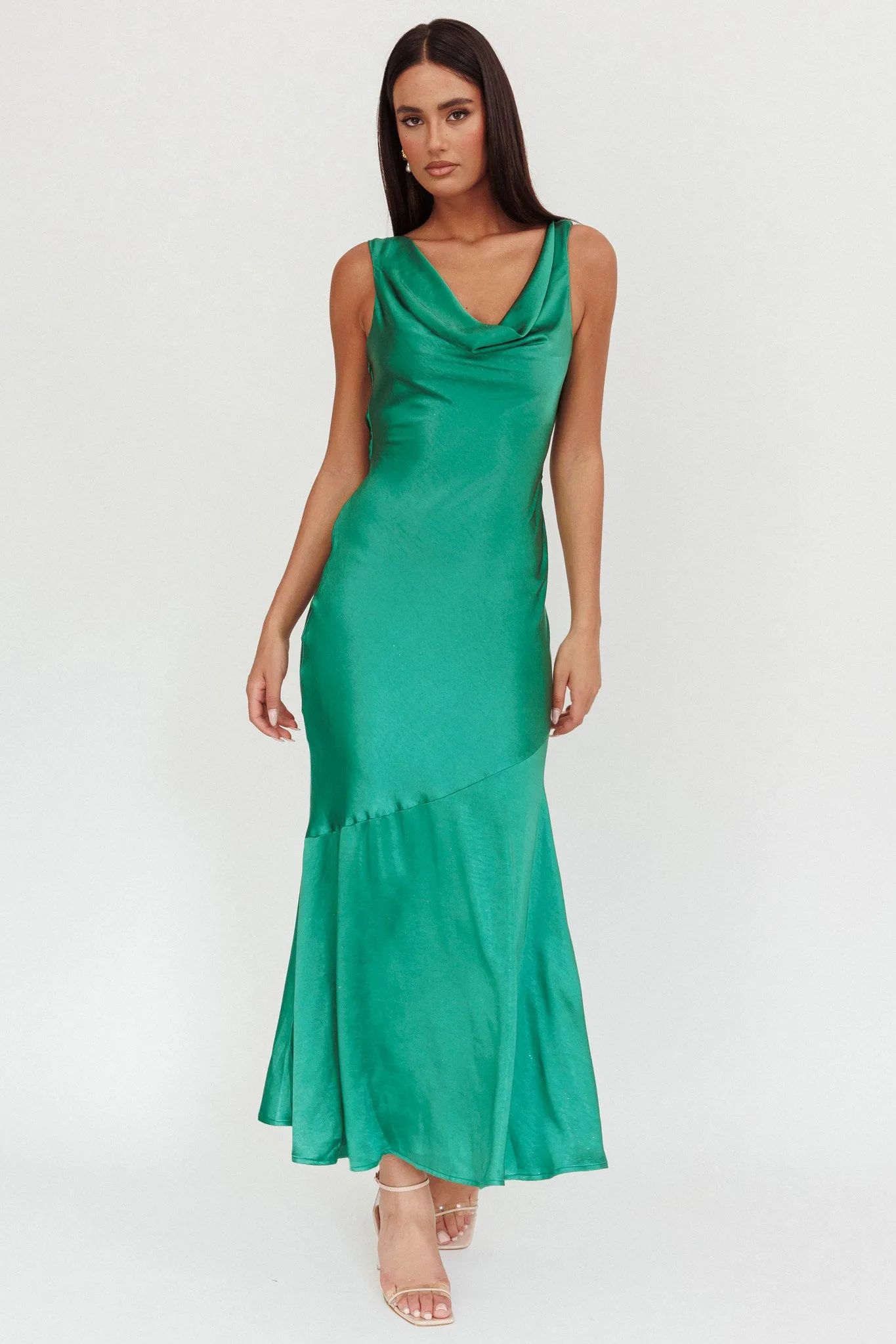 Cecilia Cowl Neck Drape Back Maxi Dress Emerald sold by Selfie Leslie