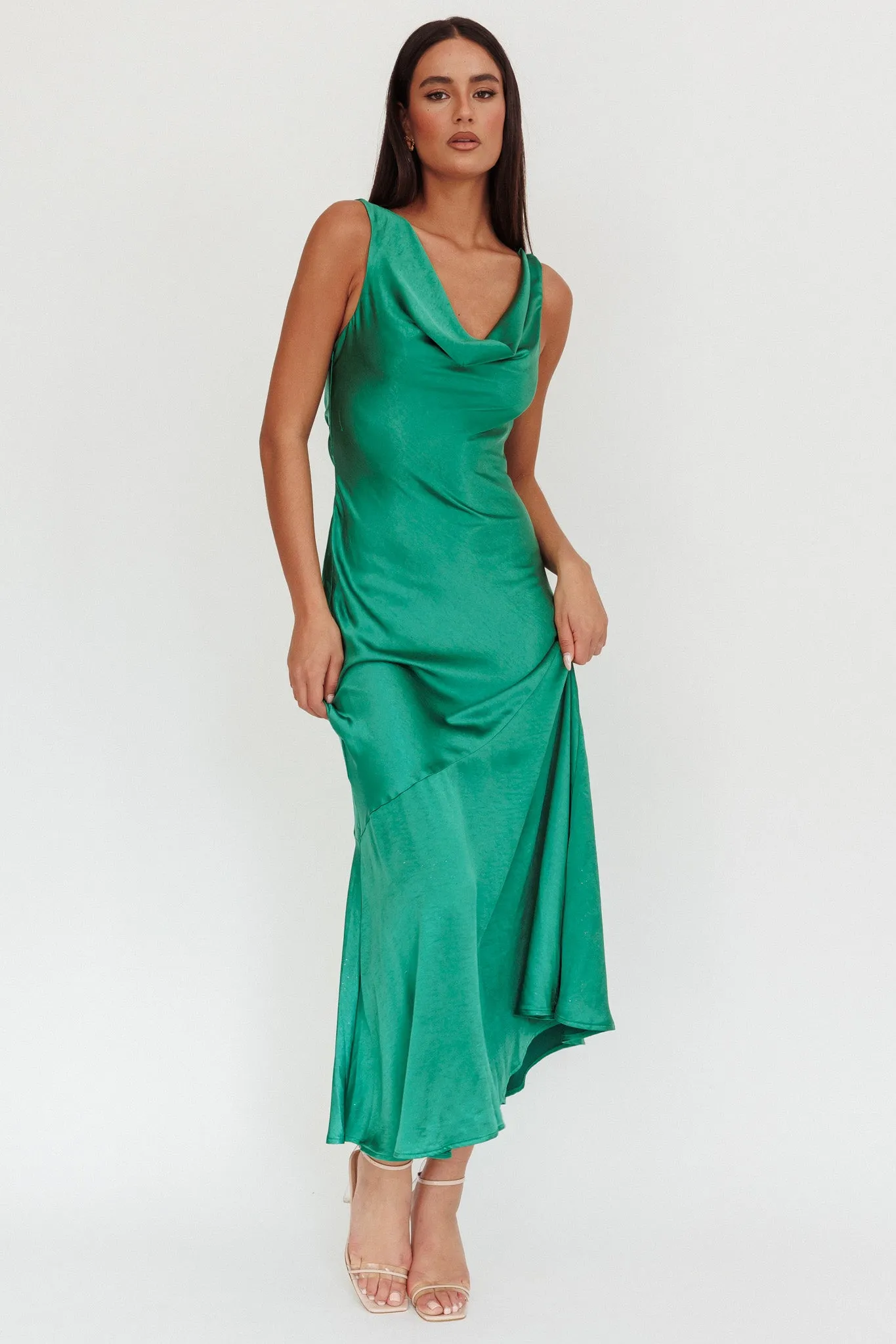 Cecilia Cowl Neck Drape Back Maxi Dress Emerald sold by Selfie Leslie product image thumbnail 4