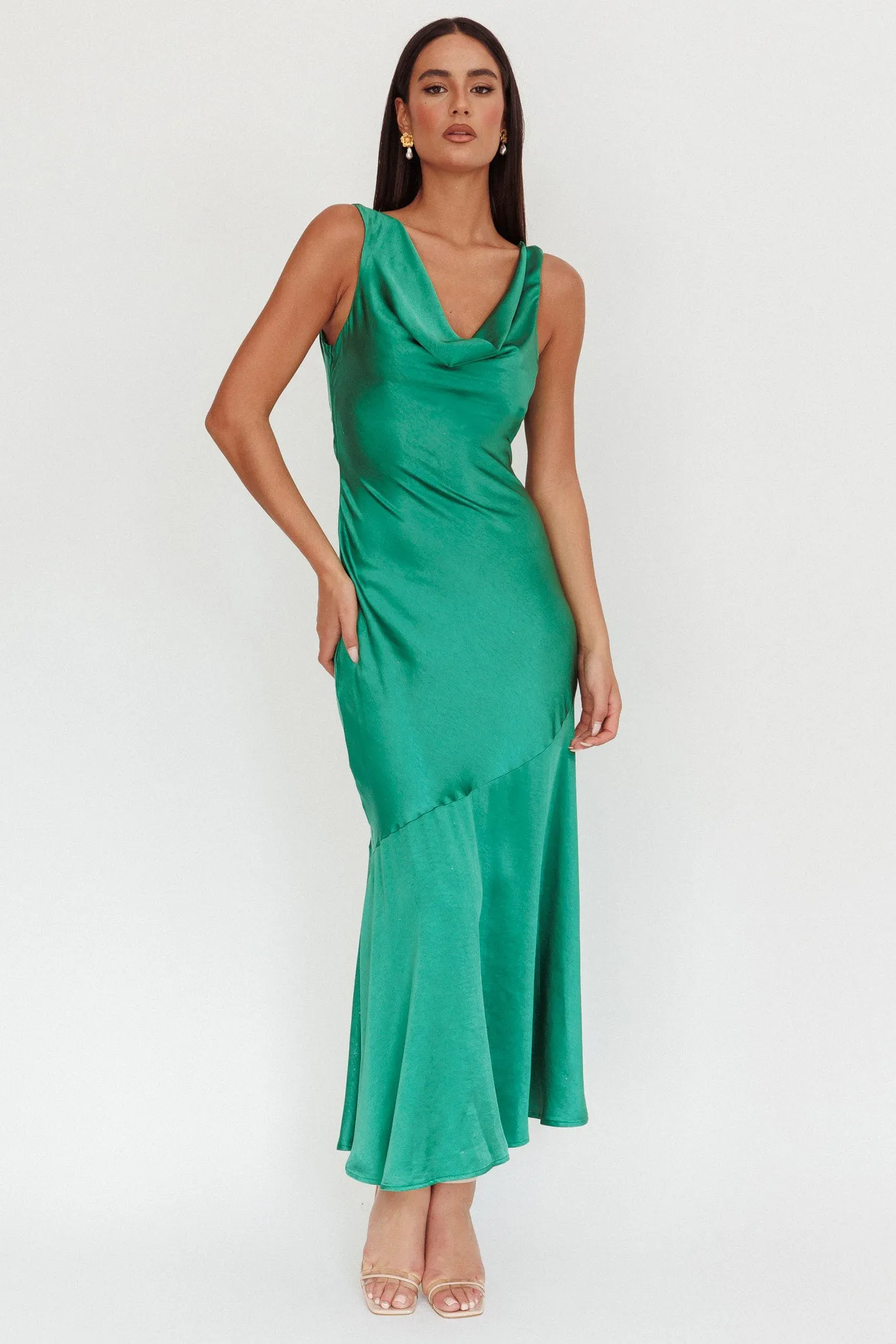 Cecilia Cowl Neck Drape Back Maxi Dress Emerald sold by Selfie Leslie product image thumbnail 5