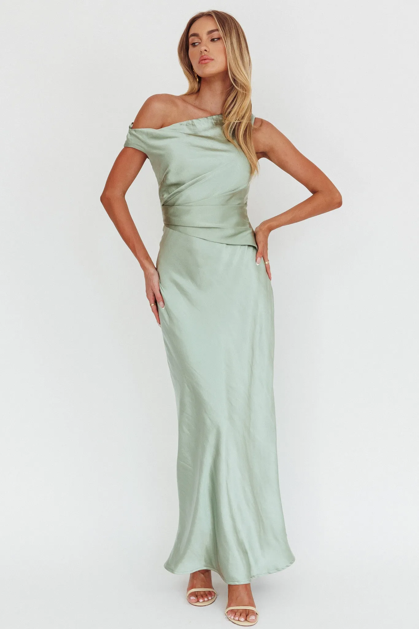 Twilight Asymmetric Neckline Maxi Dress Sage sold by Selfie Leslie product image thumbnail 5