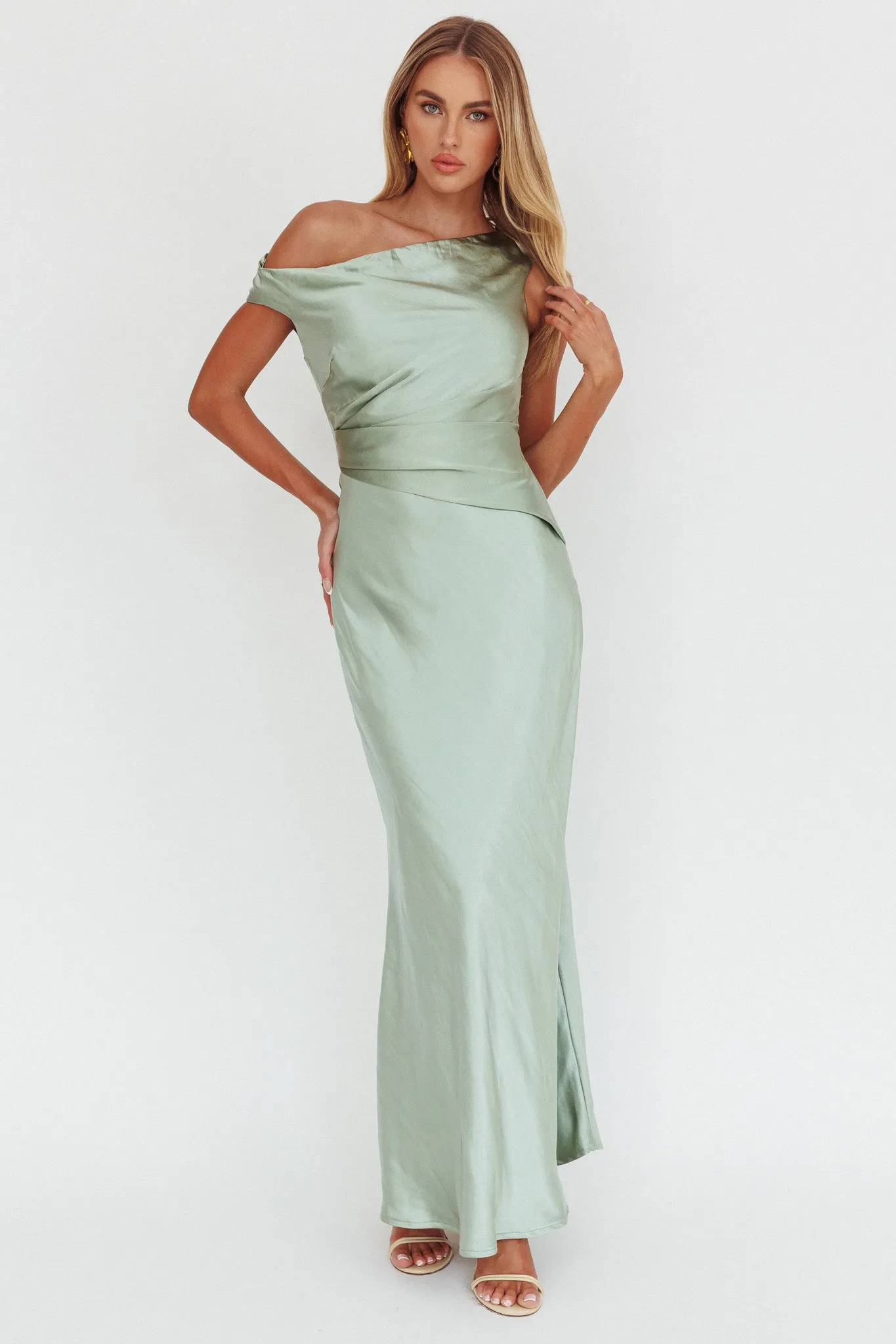 Twilight Asymmetric Neckline Maxi Dress Sage sold by Selfie Leslie