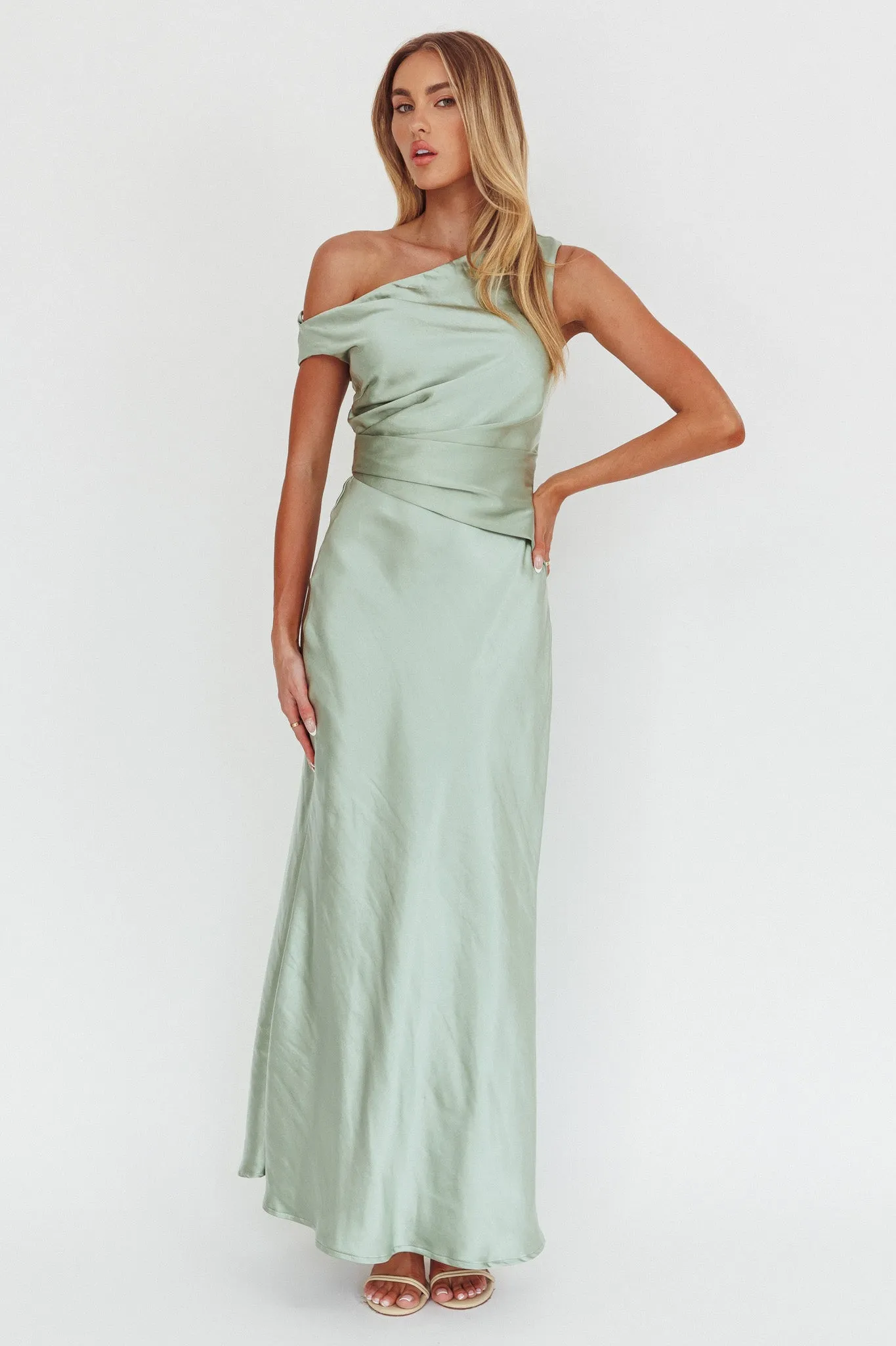 Twilight Asymmetric Neckline Maxi Dress Sage sold by Selfie Leslie product image thumbnail 4