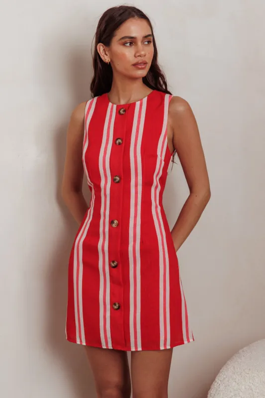 Kalena Faux Placket Mini Dress Stripe Red sold by Selfie Leslie