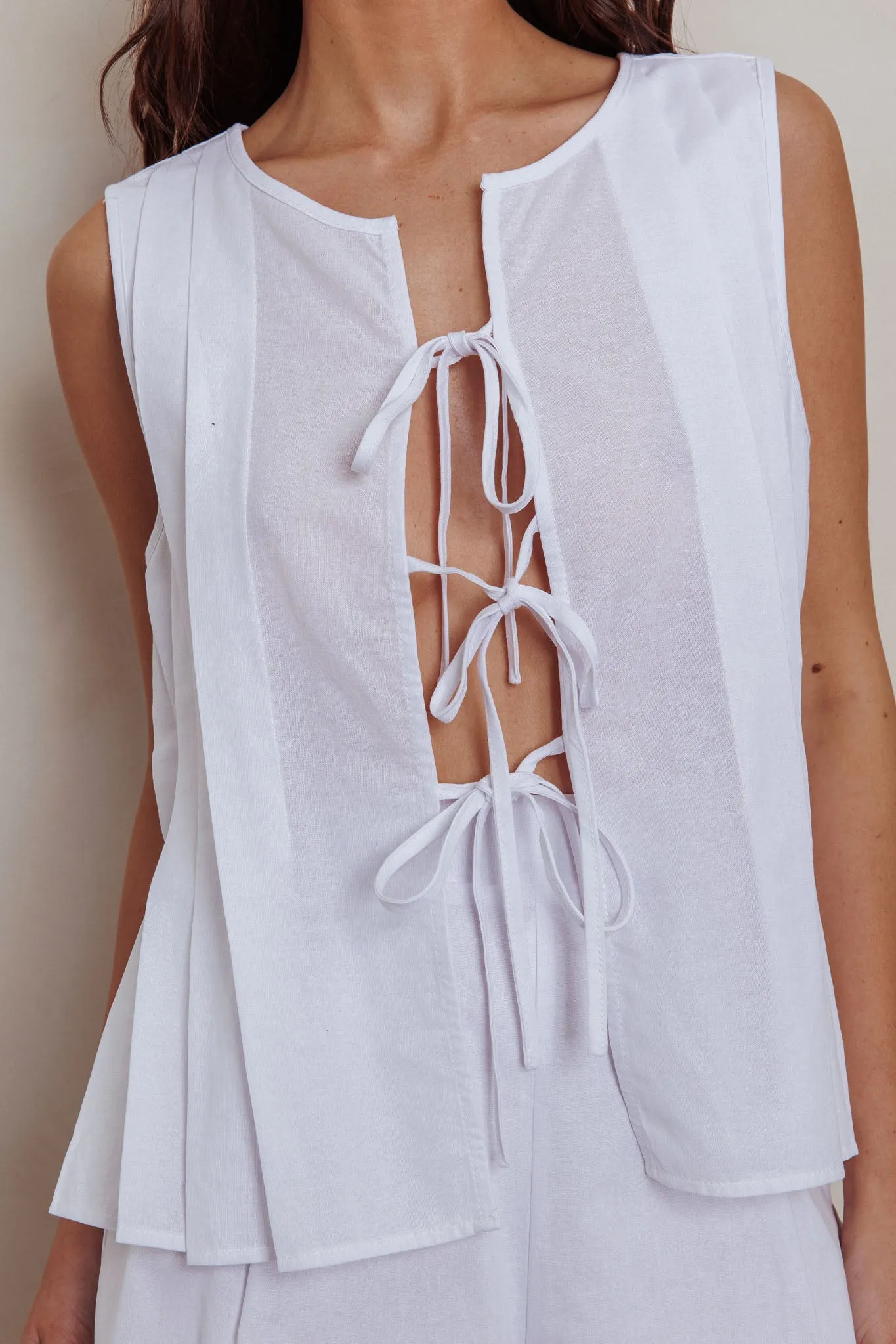 Bettino Sleeveless Tie Front Top White sold by Selfie Leslie product image thumbnail 3