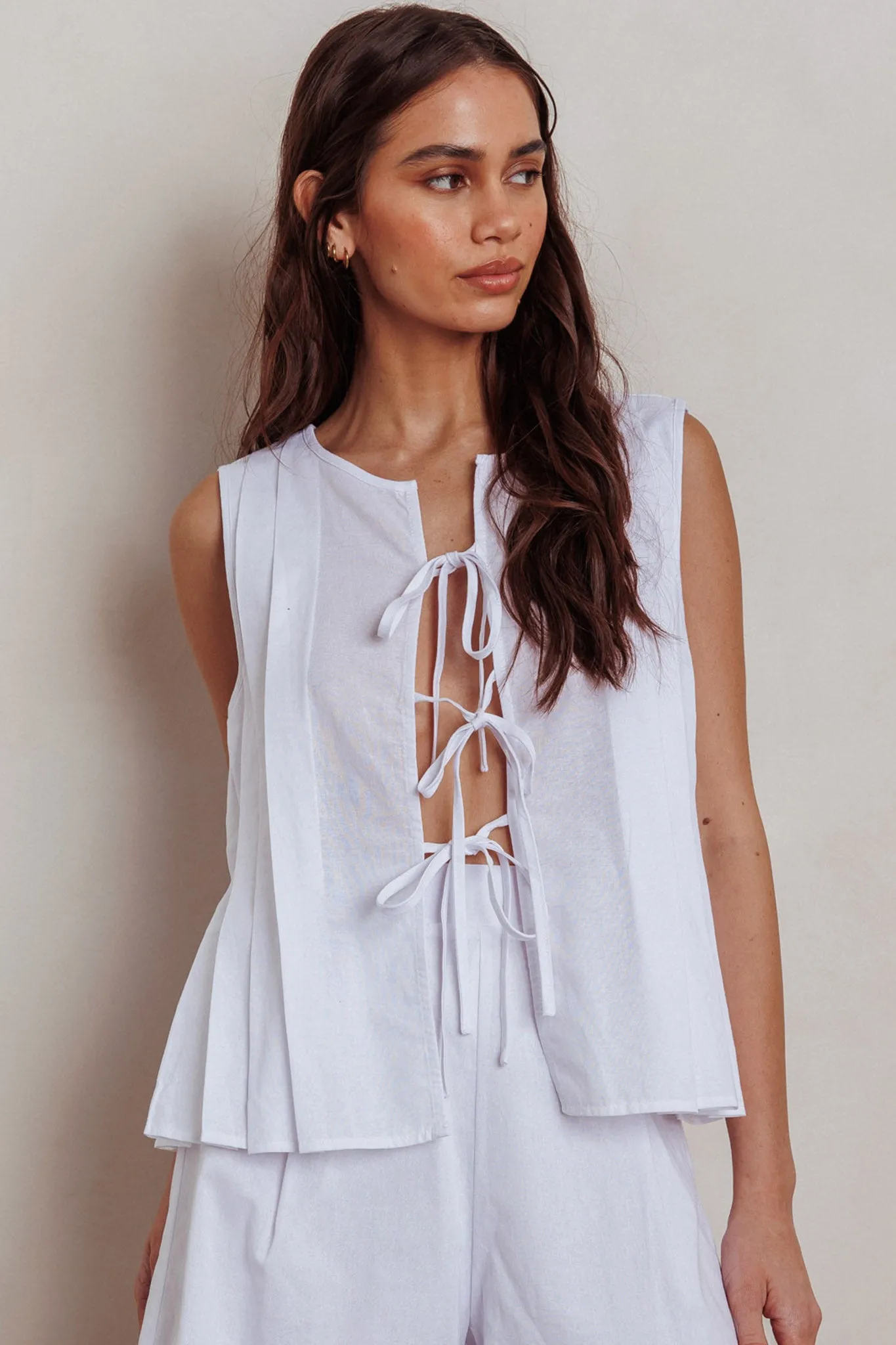 Bettino Sleeveless Tie Front Top White sold by Selfie Leslie