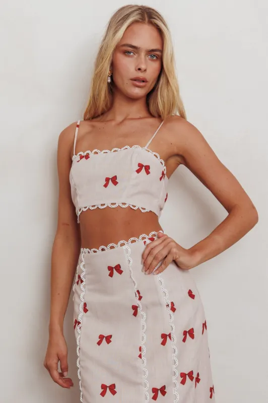 Chamberlain Scallop Trim Maxi Skirt Red Bow sold by Selfie Leslie