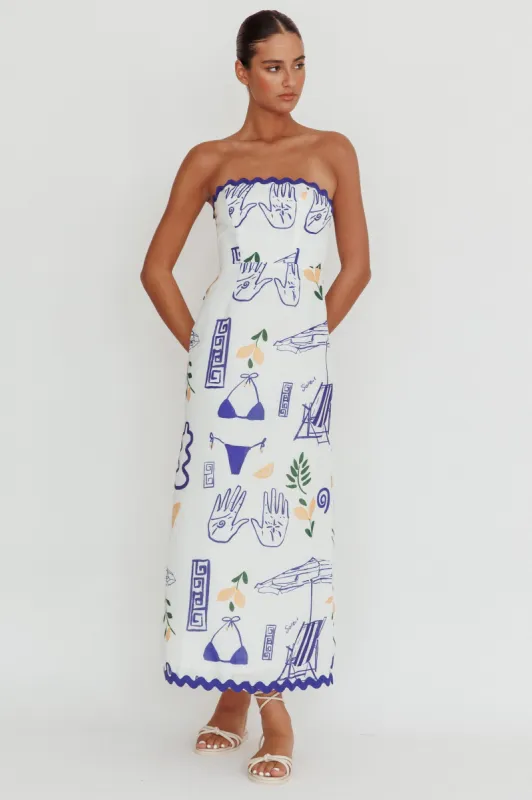 Cypress Graphic Strapless Maxi Dress White sold by Selfie Leslie