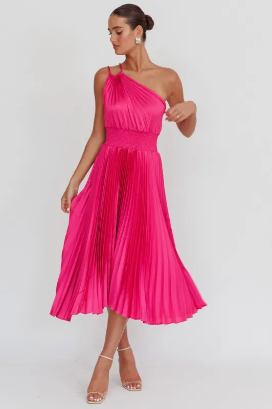 Calissa One Shoulder Pleated Midi Dress Magenta sold by Selfie Leslie