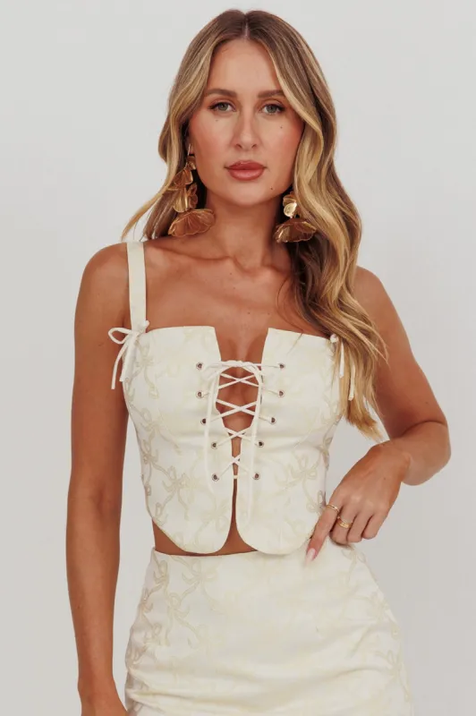 High Street Jacquard Corset Top Bow Butter sold by Selfie Leslie