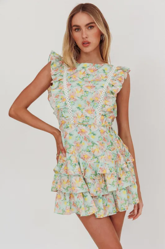 Weekend Muse Sleeveless Layered Frill Romper Floral Multi sold by Selfie Leslie
