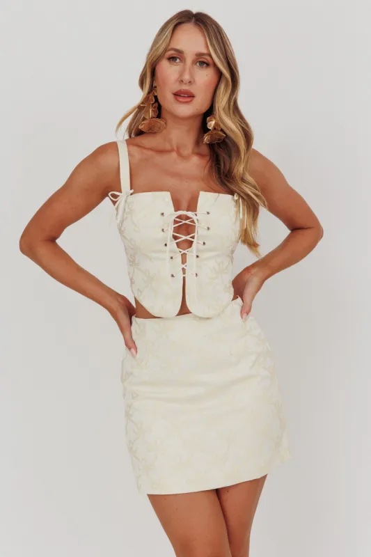 High Street Jacquard Mini Skirt Bow Butter sold by Selfie Leslie