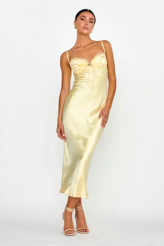 Fortune Lace Trim Bust Tie Midi Dress Butter sold by Selfie Leslie