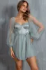 Fairytale Dream Sheer Sleeve Mini Dress Sage sold by Selfie Leslie