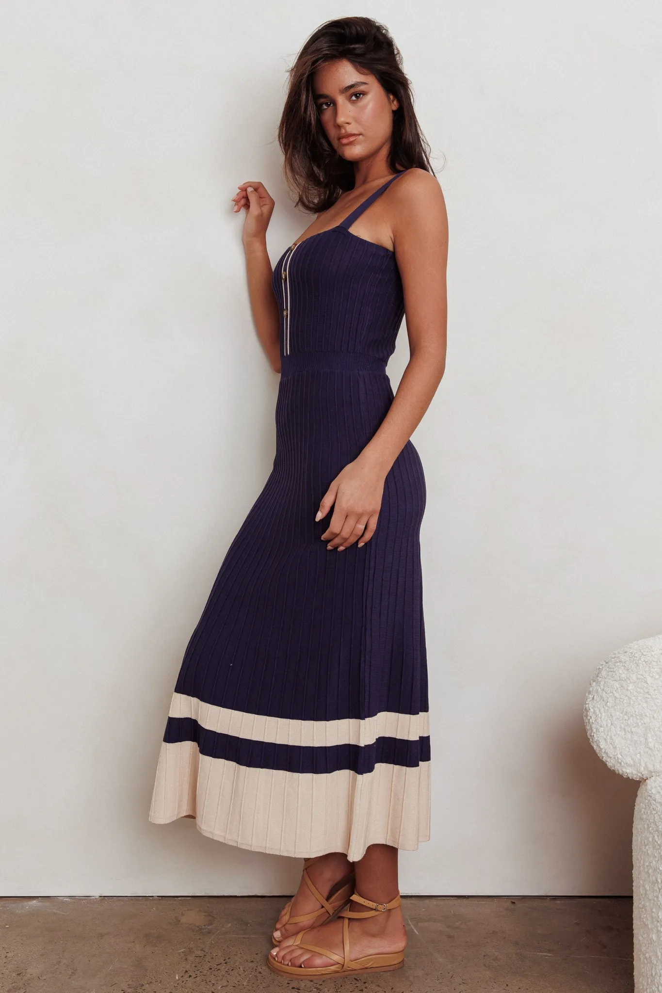 Cayla Contrast Ribbed Knit Maxi Dress Navy sold by Selfie Leslie product image thumbnail 3